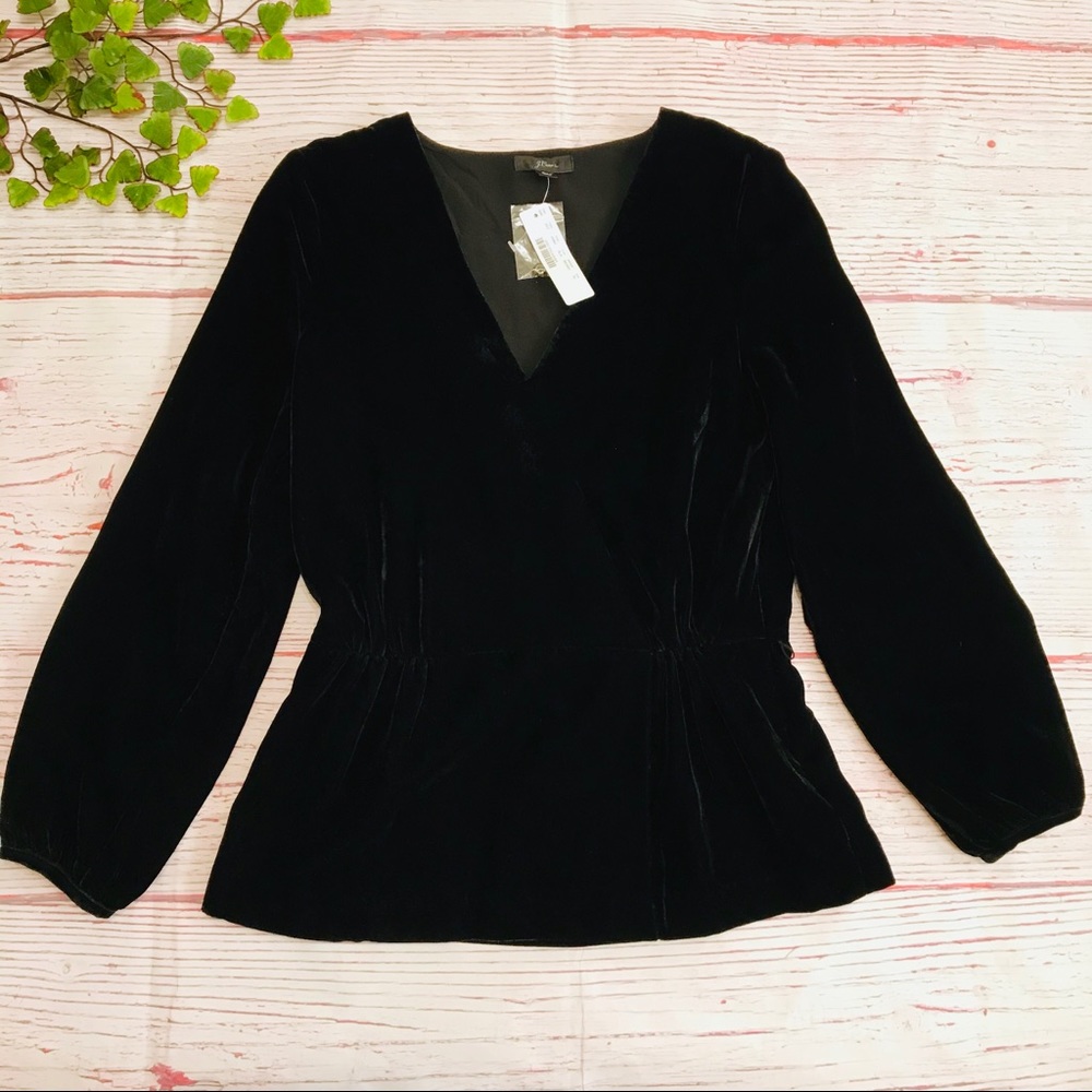 J CREW Velvet Shirt Empire Waist Black V-Neck Wrap